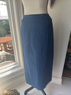 VINTAGE 90s TALBOTS Classic Dark Blue Denim Maxi Long Skirt Cotton Size 14